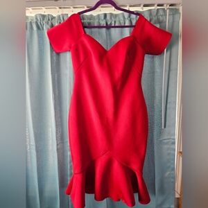 Badgley Mischka Elegant Red Off-Shoulder Dress Size 14